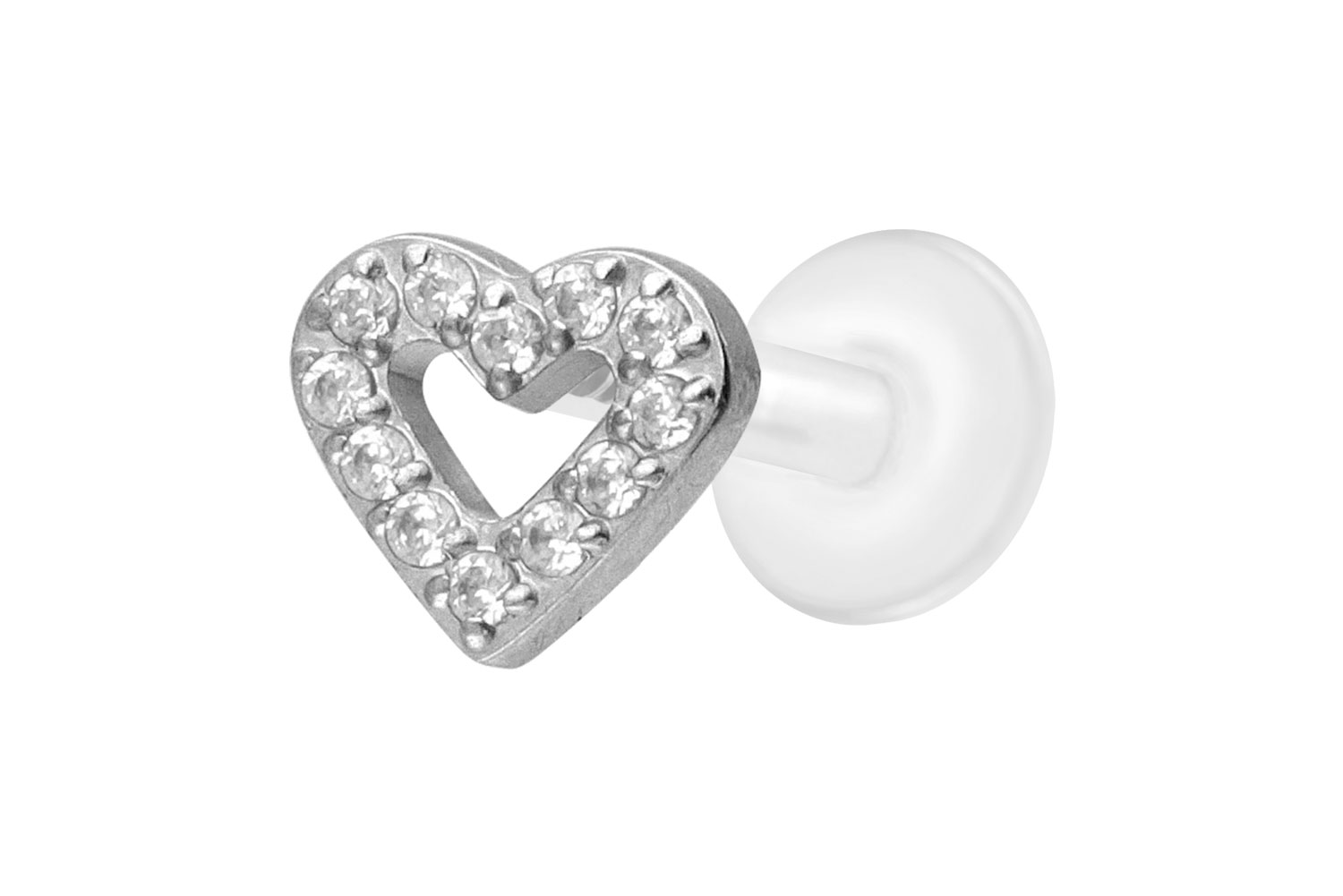 PTFE Labret Piercing mit Innengewinde + Titan-Aufsatz KRISTALLHERZ